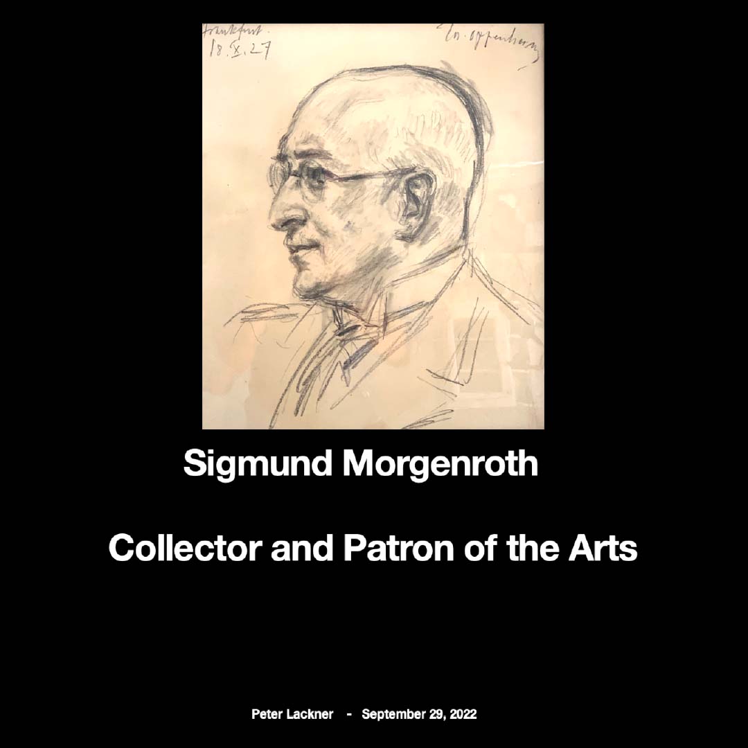 Drawing of Sigmund Morgenroth on black background with white text of lecture title and date