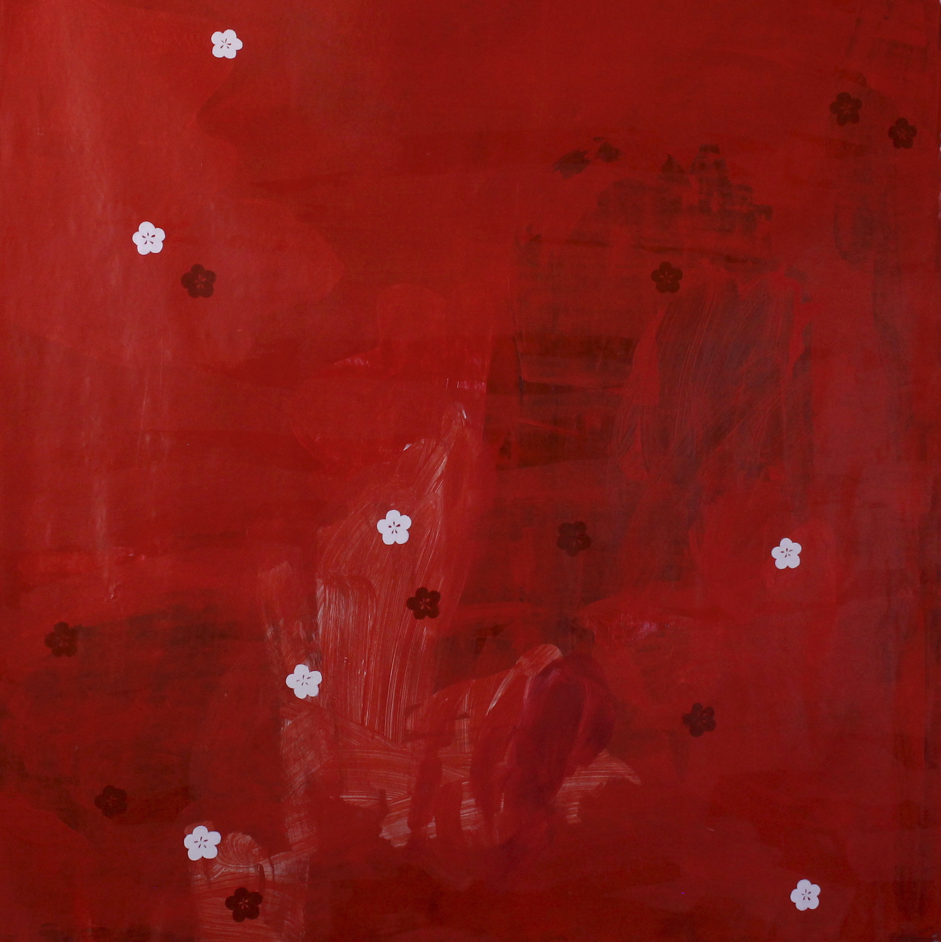 Alina Kawai, 梅が舞い散る赤い空 Plum Blossoms Dancing in a Red Sky (2020) 