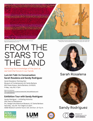 From the Stars to the Land Flyer with images of Sarah Rosalena and Sandy Rodriguez along with event dates and times